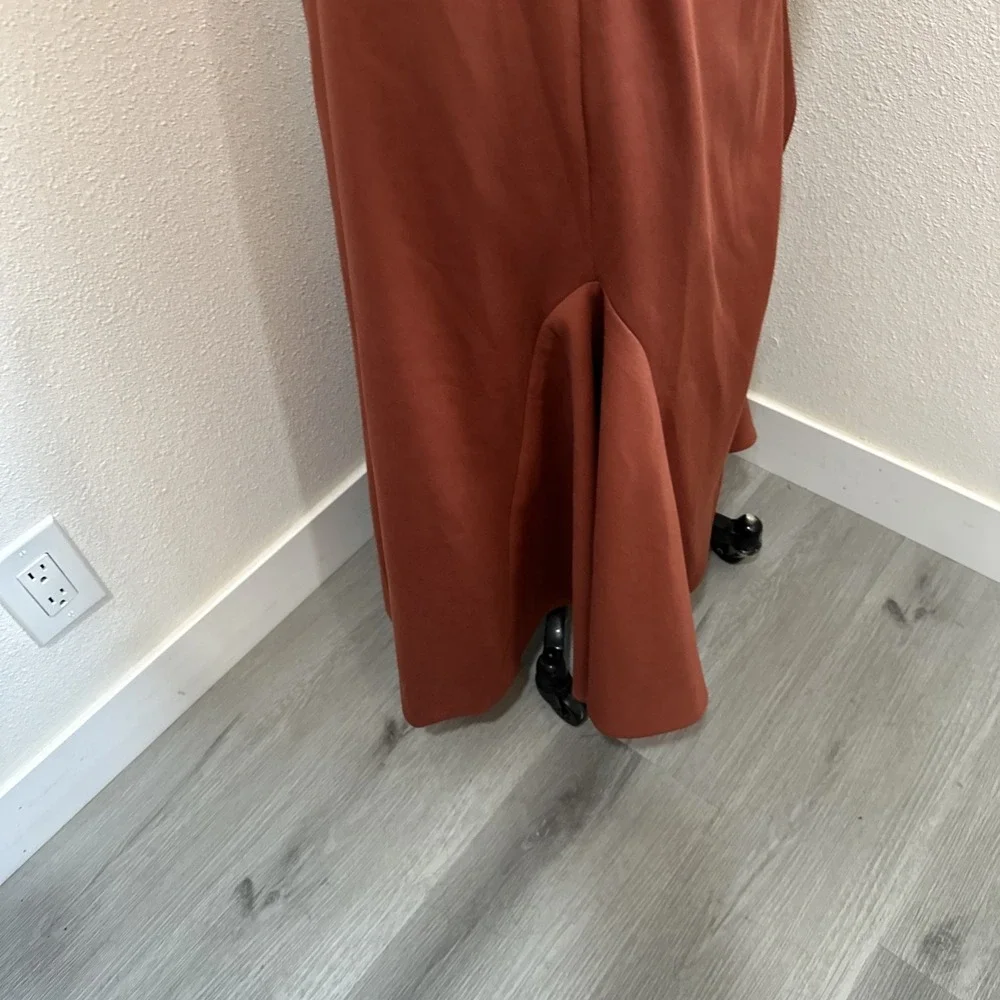 Fehaute Women's Sleeveless Draped Front Detail AssymetriicMidi Dress Rust Sz 12 - Picture 9 of 11